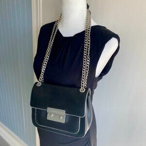 Michael Kors Sloan Specchio Black Structured Saffiano Leather Shoulder Bag